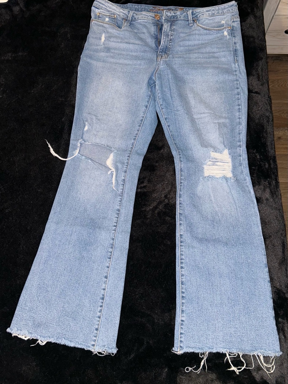 Seven7 Light Blue Distressed Flare Jeans